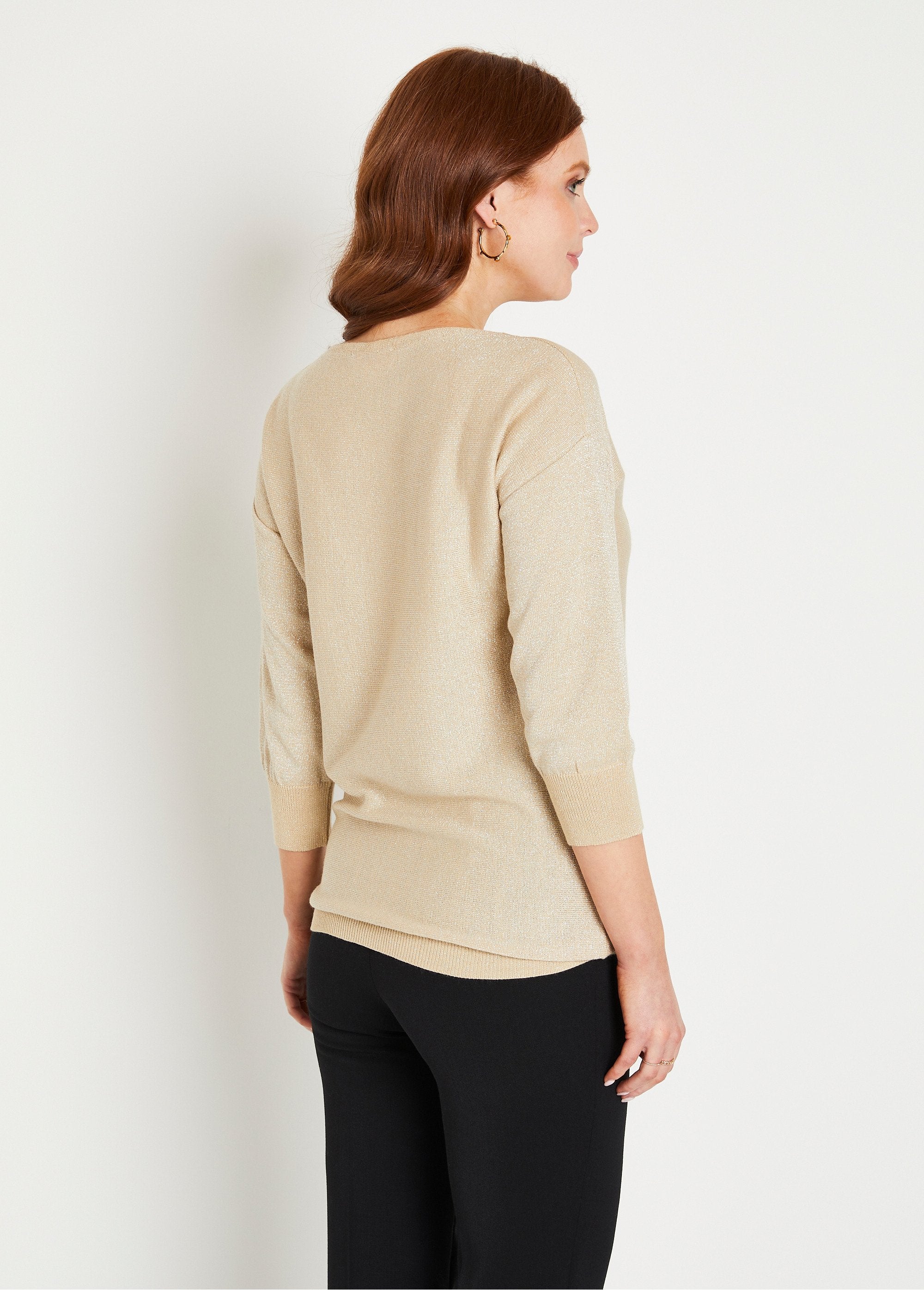 Jersey_liso_brillante_de_largo_medio,_mangas_3/4,_cuello_barco_Beige_iridiscente_DO1_slim