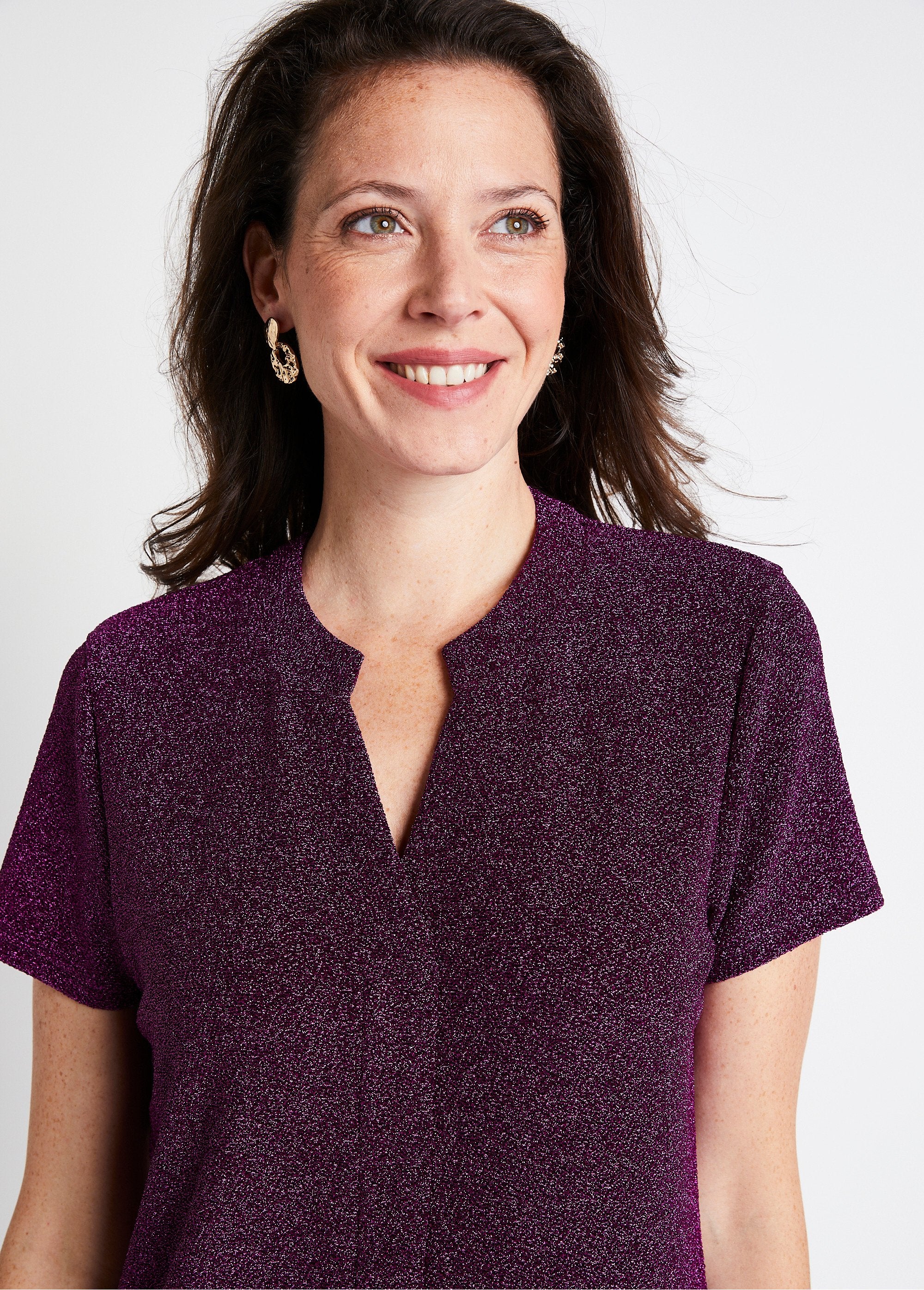 Vestido_corto_evasé_de_punto_brillante_Rosa_DE1_slim