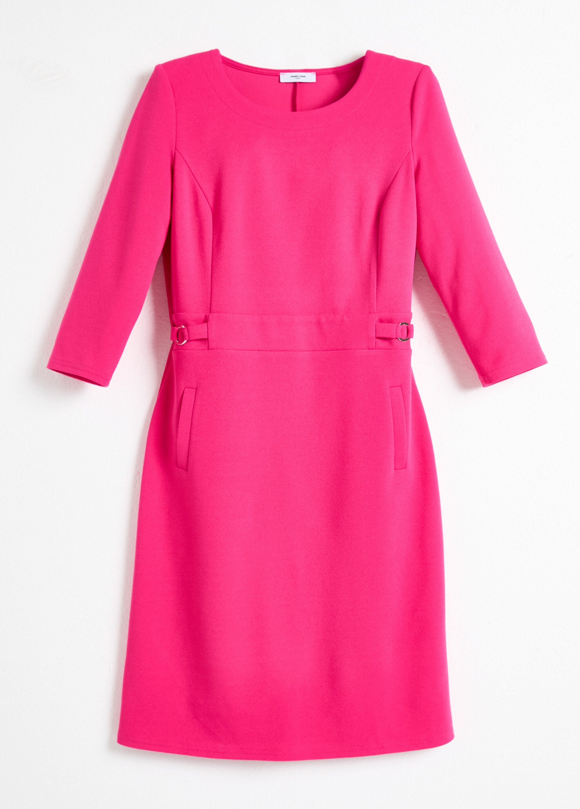 Vestido_recto_con_mangas_3/4_en_punto_suave_Fucsia_AP1_slim