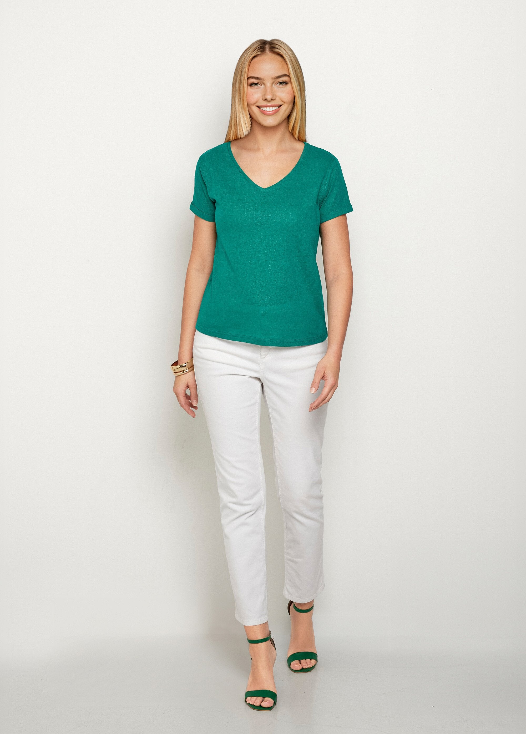 Camiseta_de_malla_metalizada,_algodón_y_lino._Verde_SF1_slim