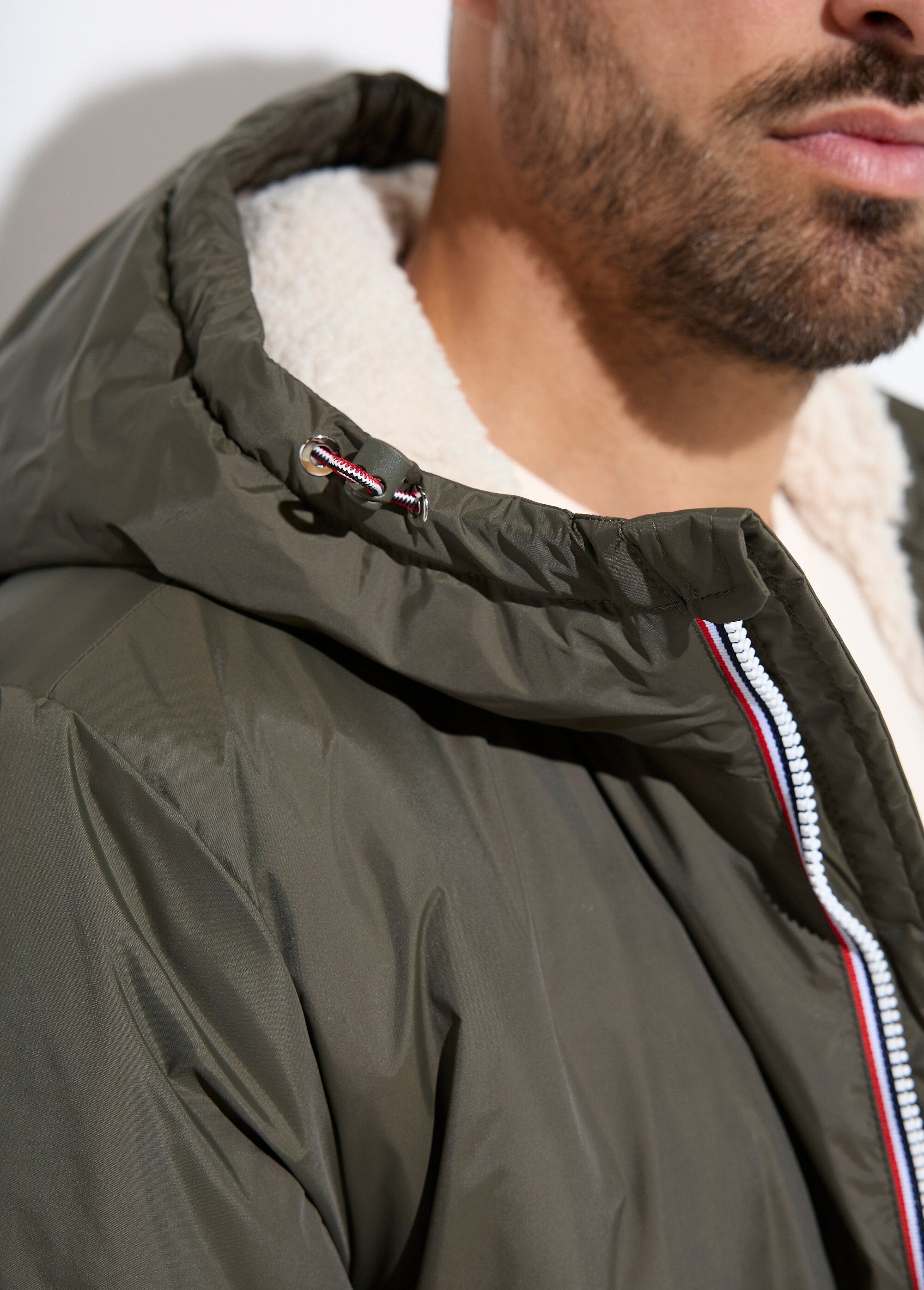 Parka_longue_chaude_fourrée_déperlante_Kaki_et_ecru_DE1_slim