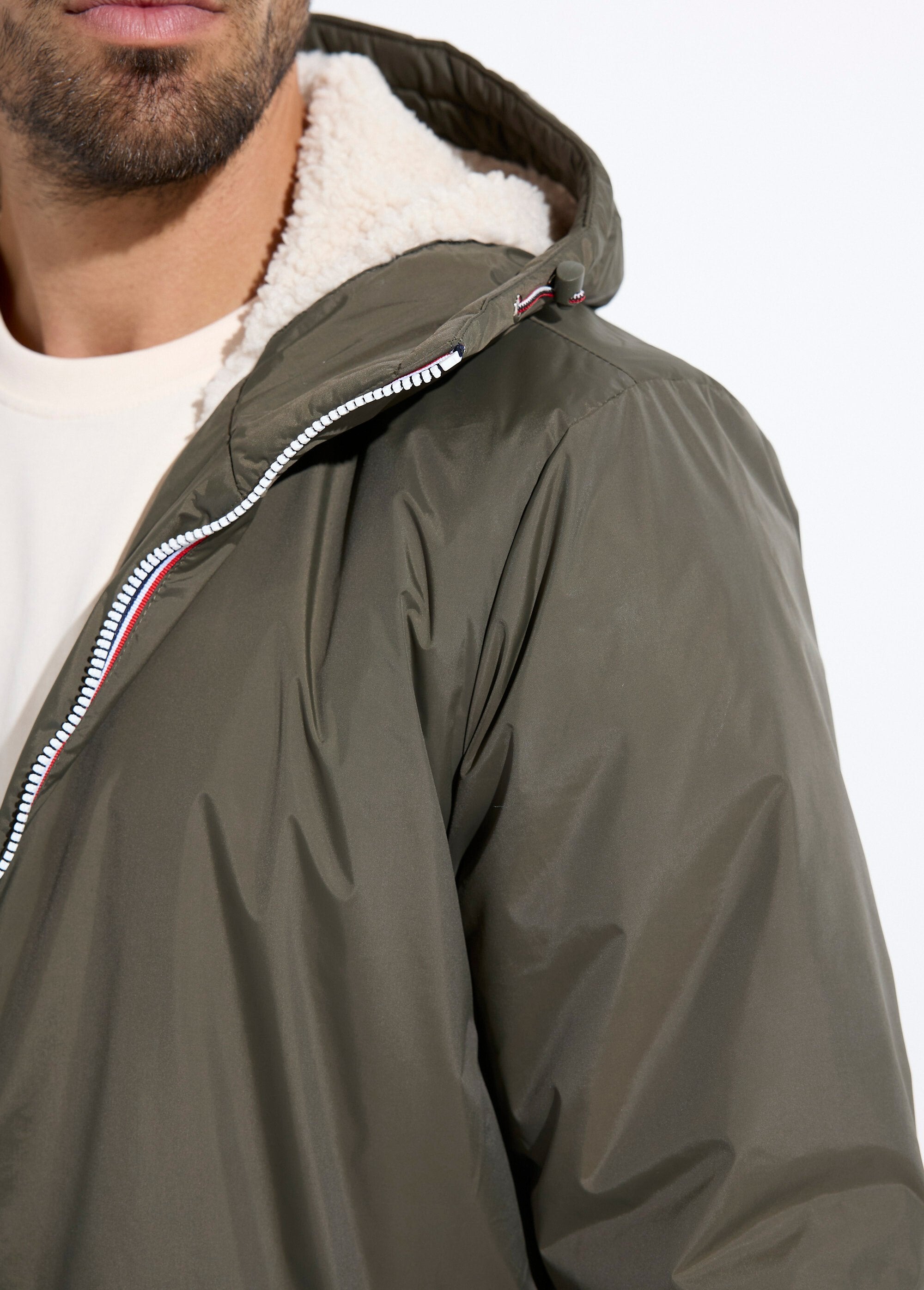 Parka_longue_chaude_fourrée_déperlante_Kaki_et_ecru_DE3_slim