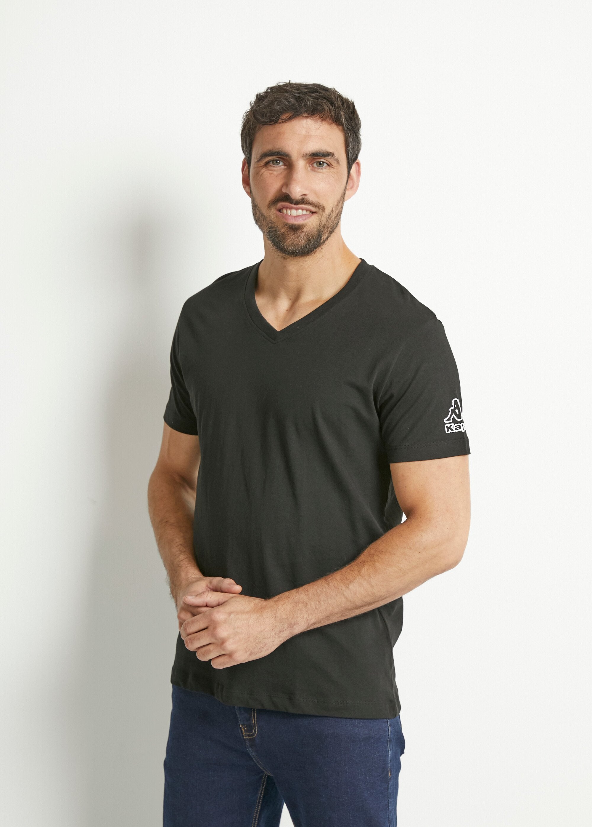 Pack_de_2_camisetas_con_logo_y_cuello_en_V,_color_claro_lote_negro_2_FA1_slim
