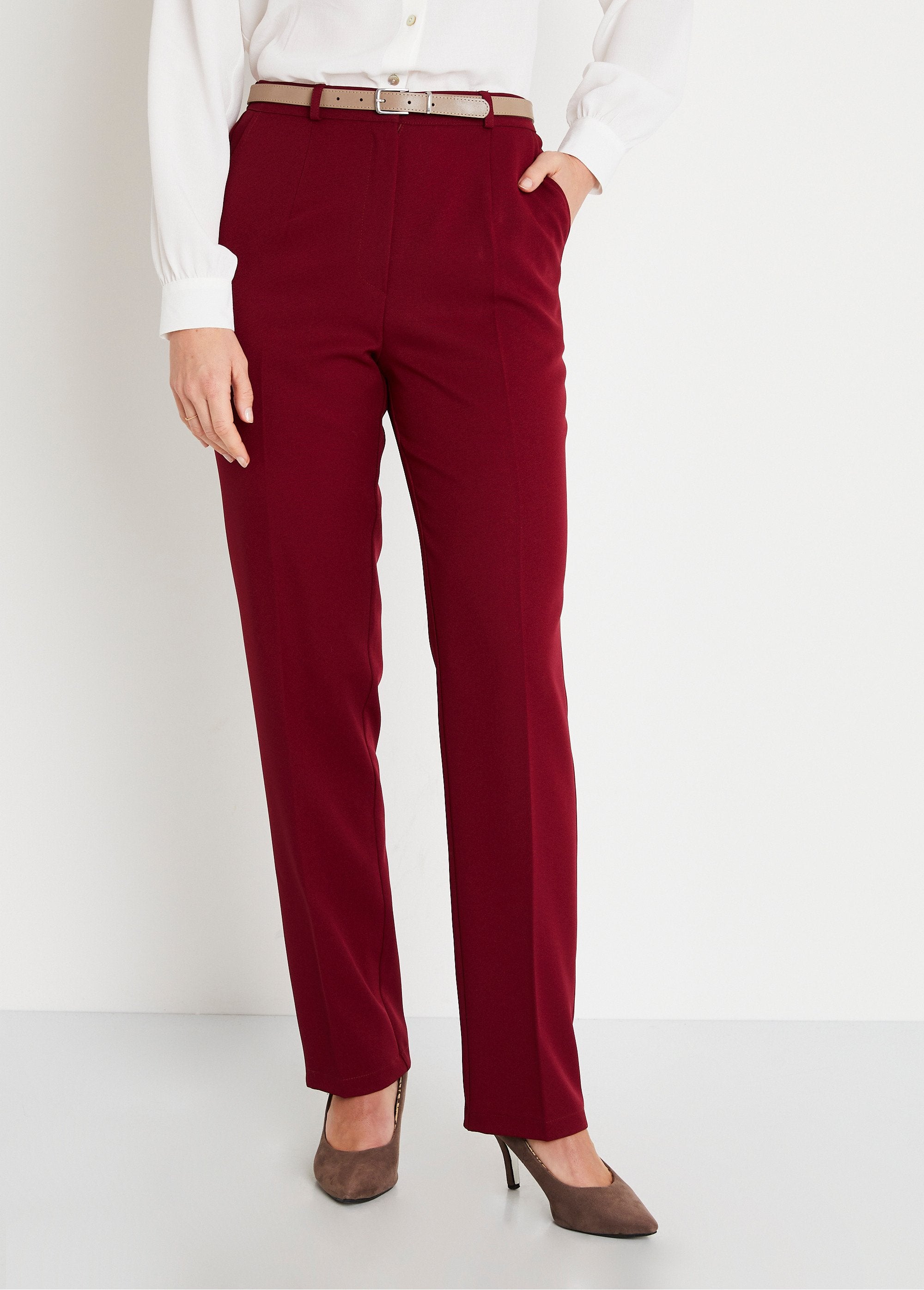 Pantalón_recto_liso_con_cintura_semielástica_Bordeaux_FA1_slim