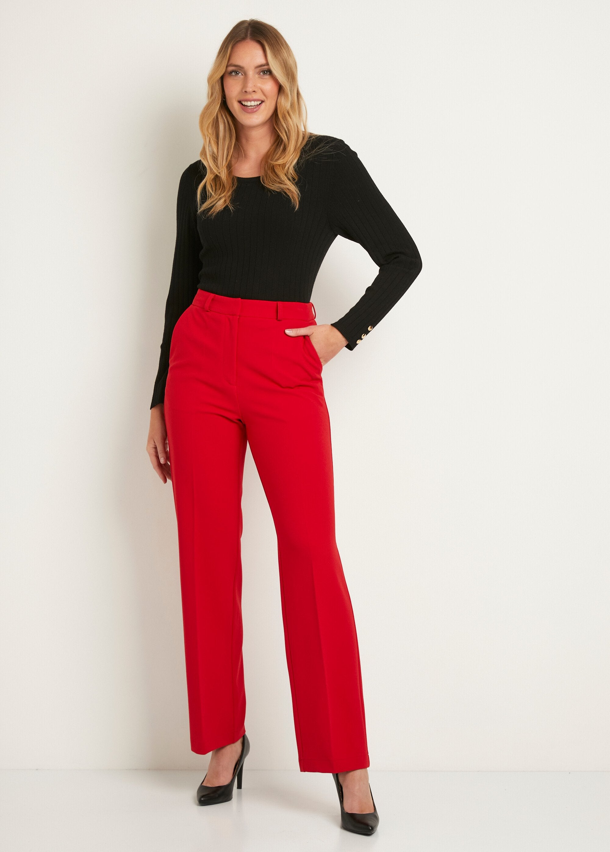 Pantalón_fluido_de_pierna_ancha_en_punto_elástico_liso_Rouge_SF1_slim