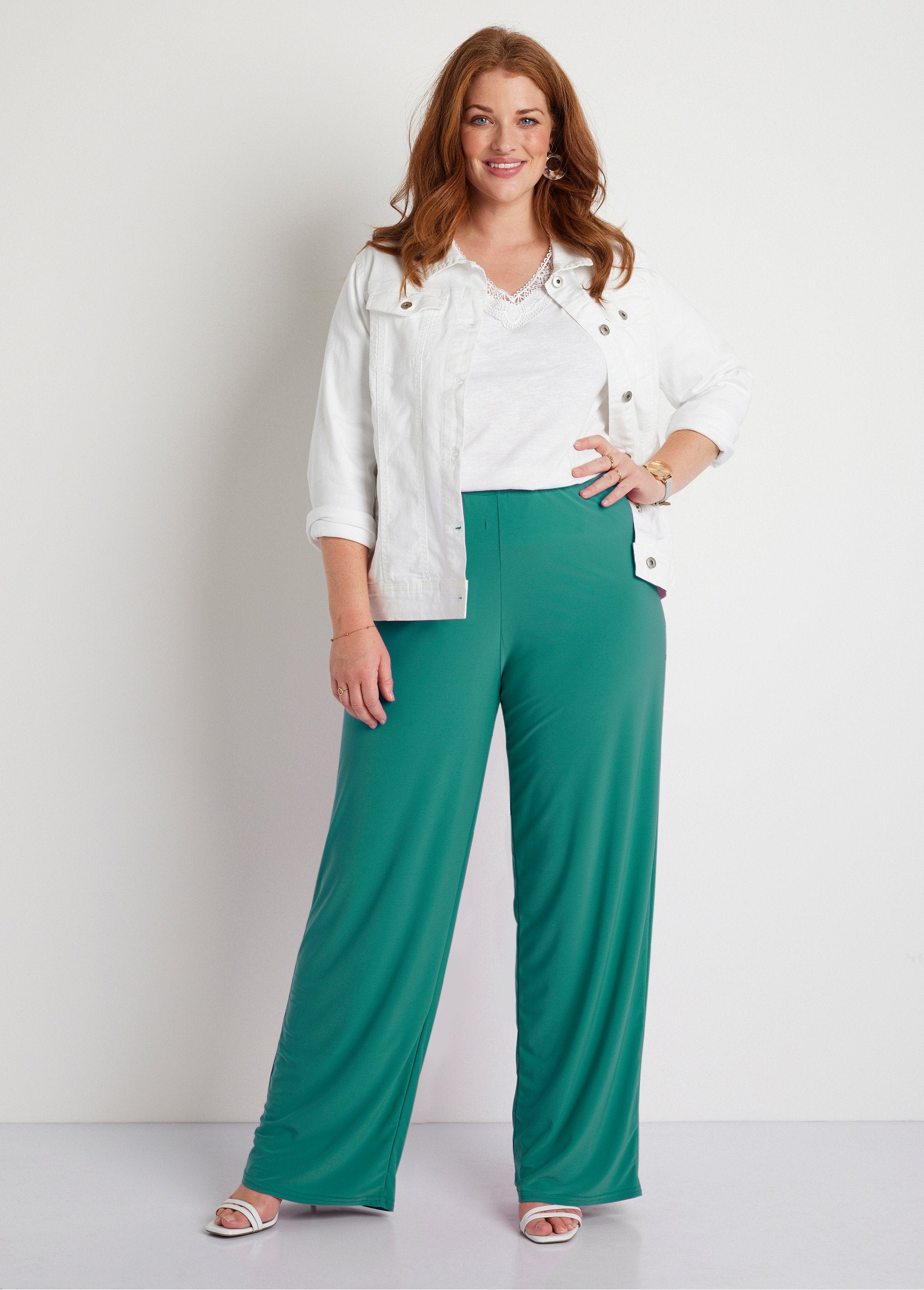 Pantalones_fluidos_de_malla_con_cintura_elástica_Verde_liso_SF1_curvy