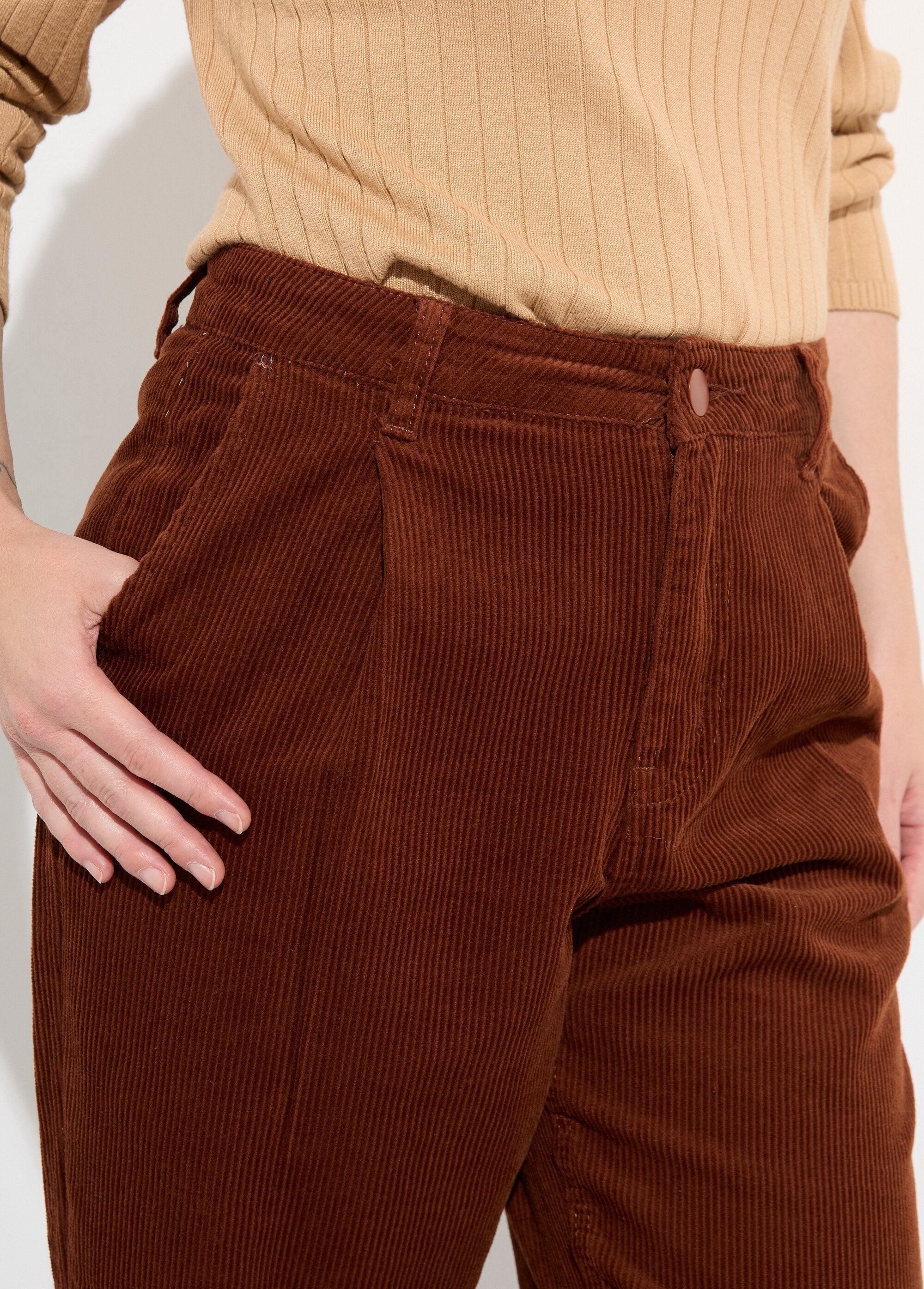 Pantalon_large_velours,_spécial_PETITE_Marron_DE1_slim