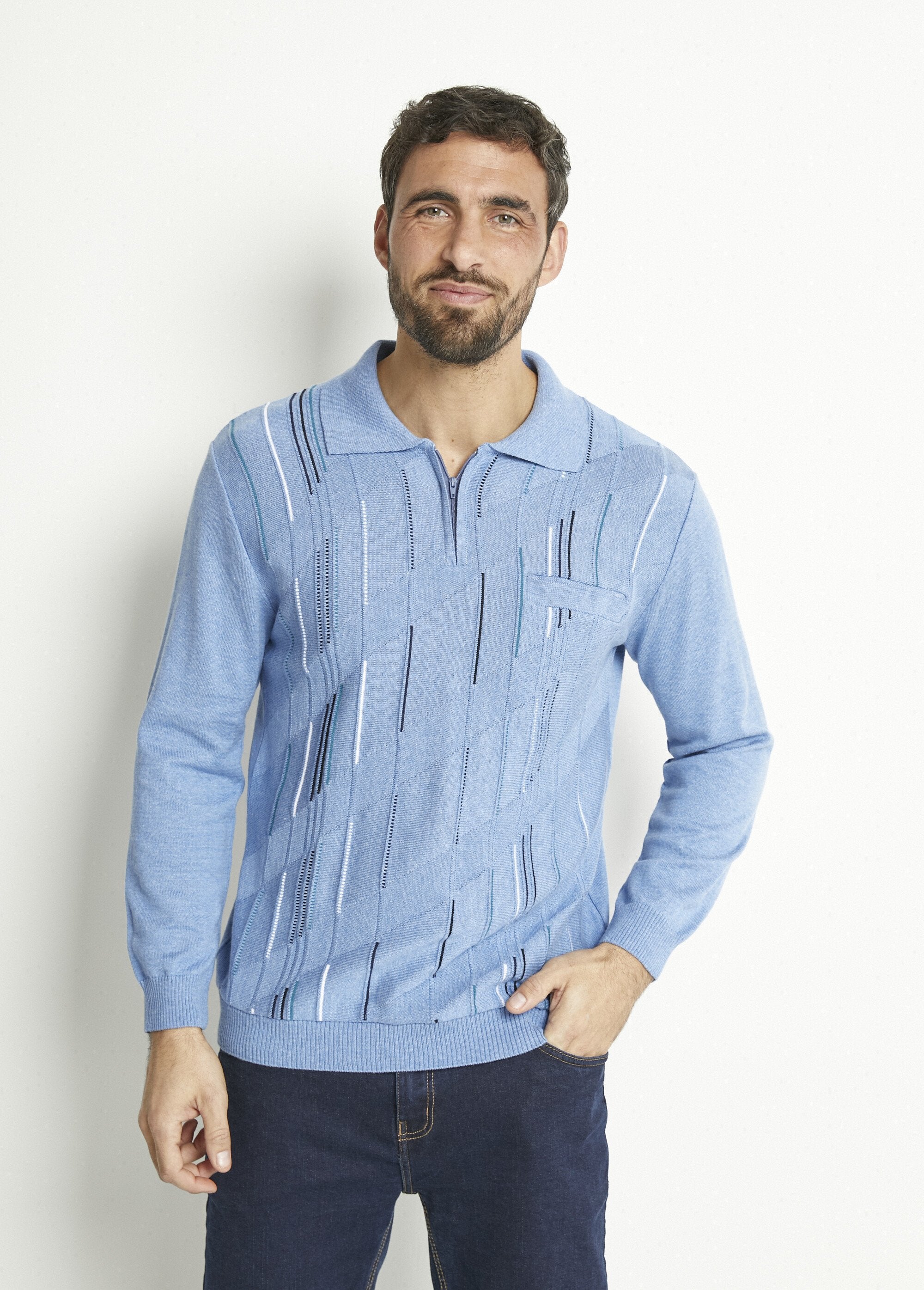 Polo_de_manga_larga_con_cremallera_en_jacquard_de_algodón_Azul_FA1_slim