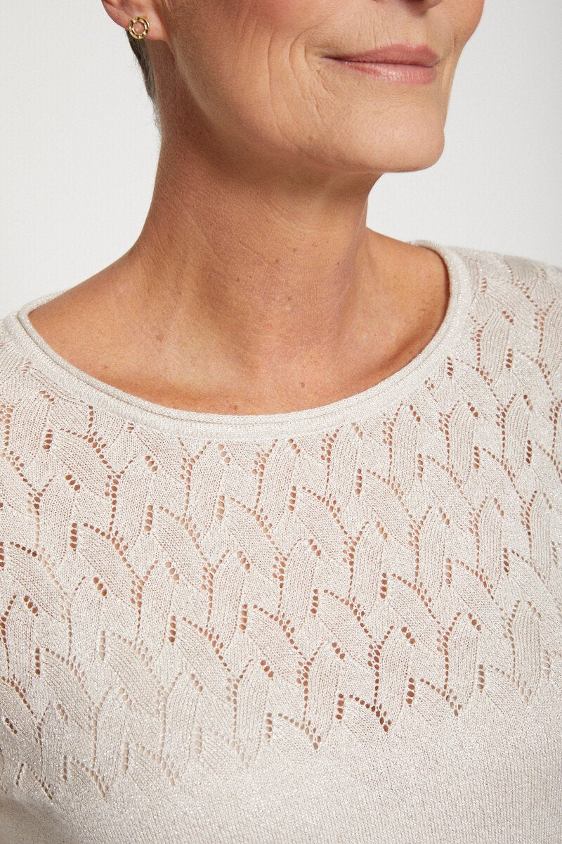 Pull_manches_3/4_maille_brillante_Beige_nacre_DE2_slim