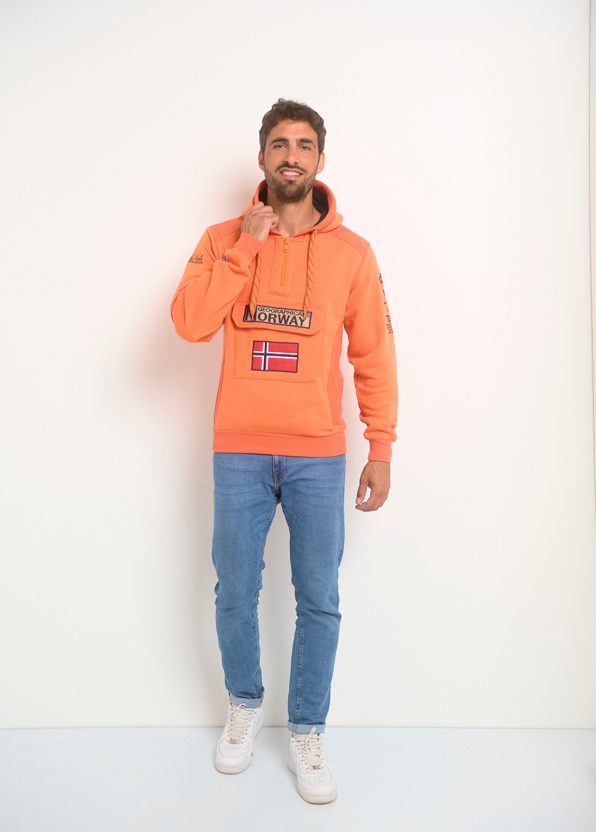 Sudadera_con_capucha_de_manga_larga_y_media_cremallera_Naranja_neón_SF1_slim