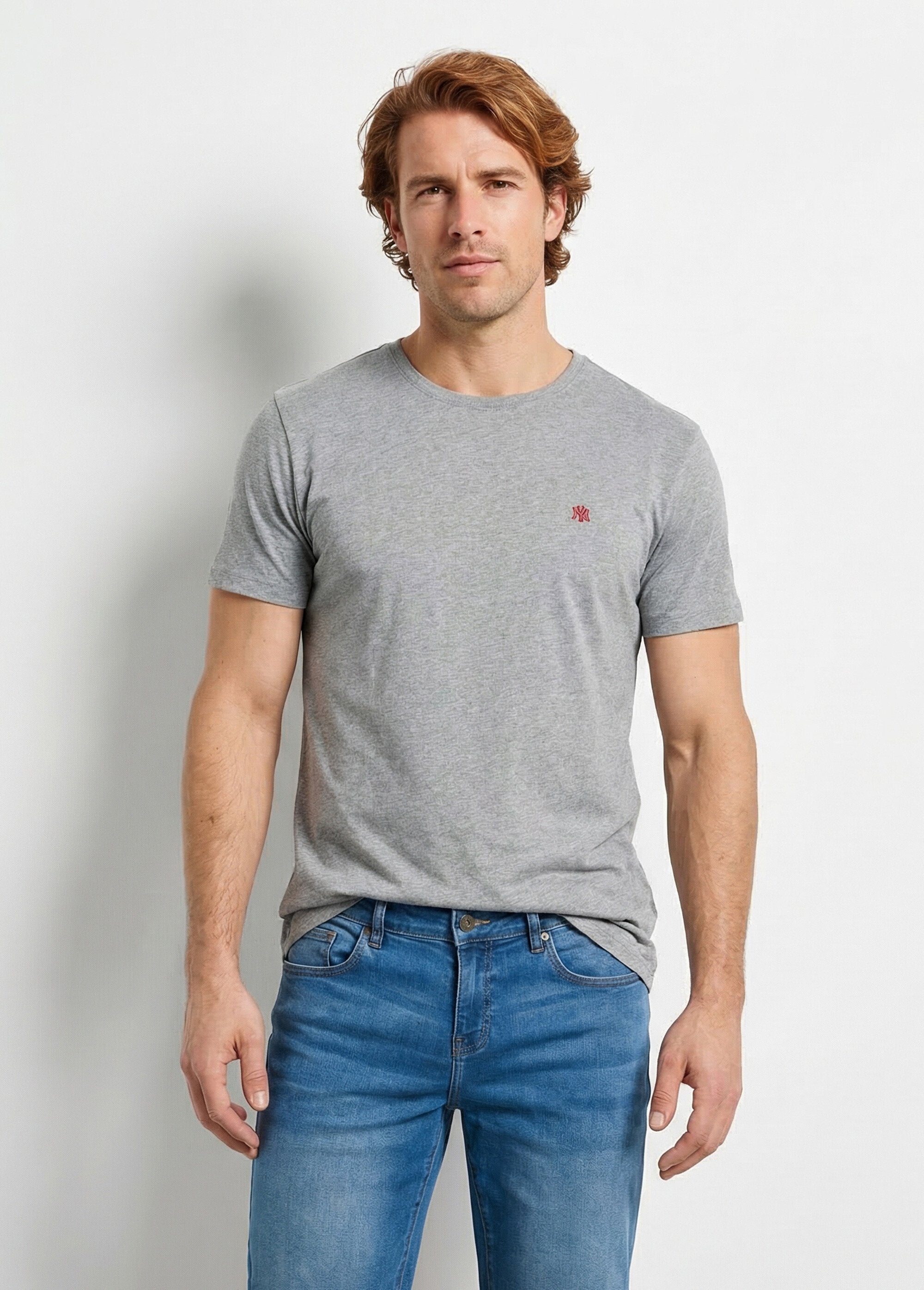 Camiseta_de_cuello_redondo_bordada_de_manga_corta_Gris_jaspeado_FA1_slim