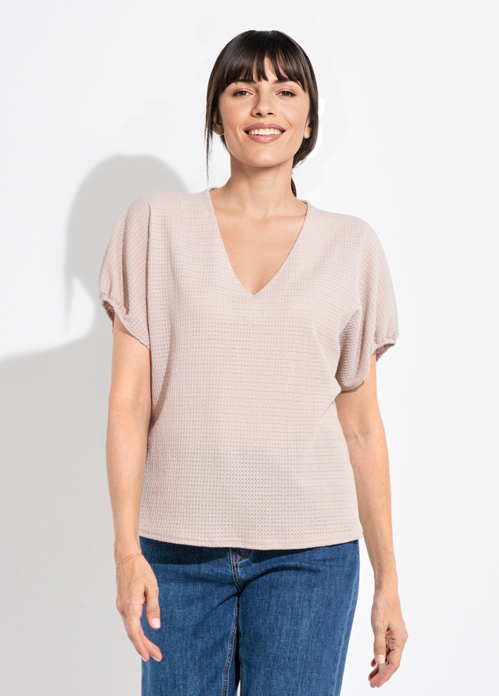 T-shirt_texturé_avec_manches_élastiquées_Ficelle_FA1_slim