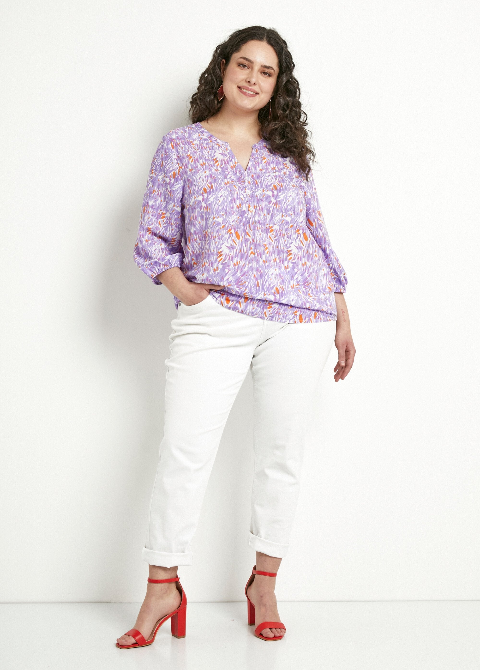 Túnica_larga_holgada_estampada_con_mangas_3/4_Estampado_morado_SF1_curvy